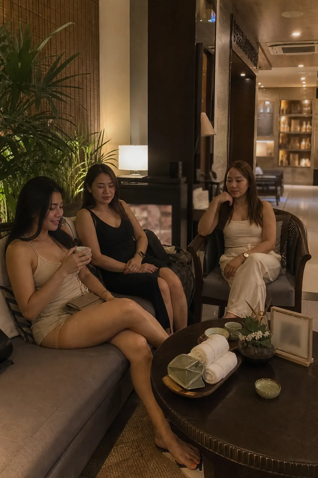 마닐라 정식 스파 라운지에서 쉬는 성인 여행객들