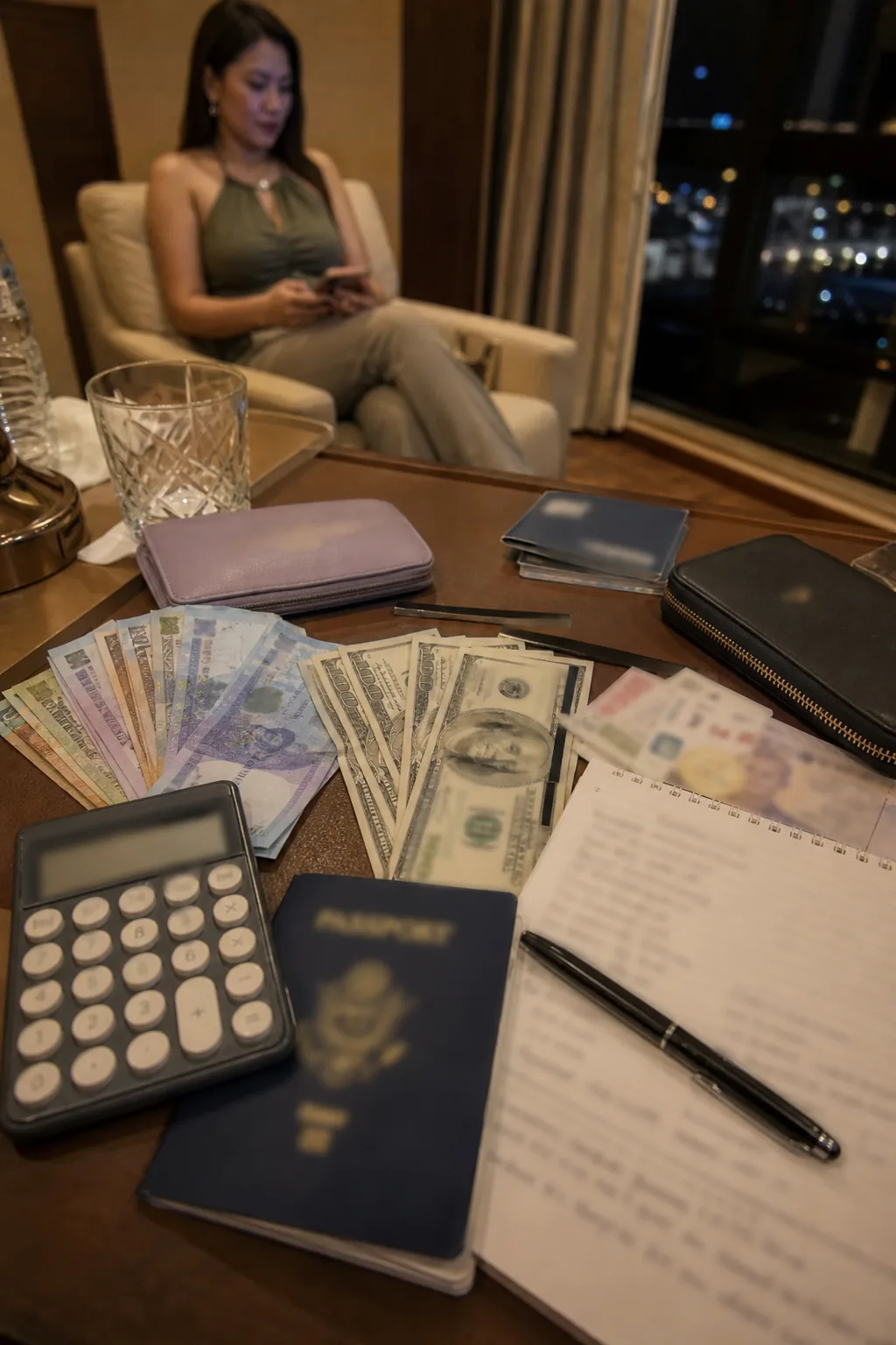 Clark exchange counter with cash and calculator