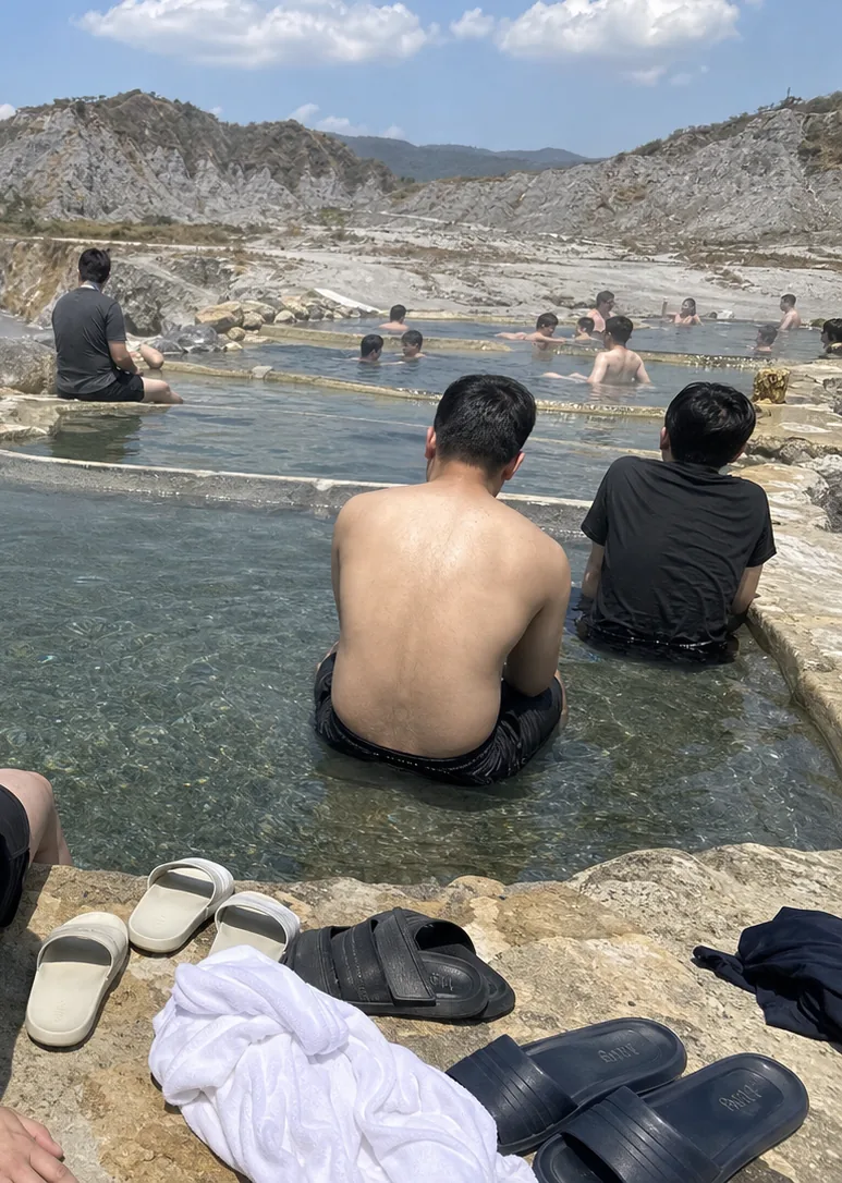Puning hot spring pools in volcanic lahar landscape